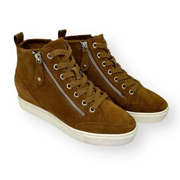 Steve Madden Women's Cornell Hidden Wedge High Top Sneaker Size 8.5 Cognac Suede - Picture 1 of 12